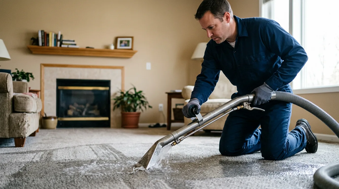 Water damage restoration technician working near Iroquois, IL